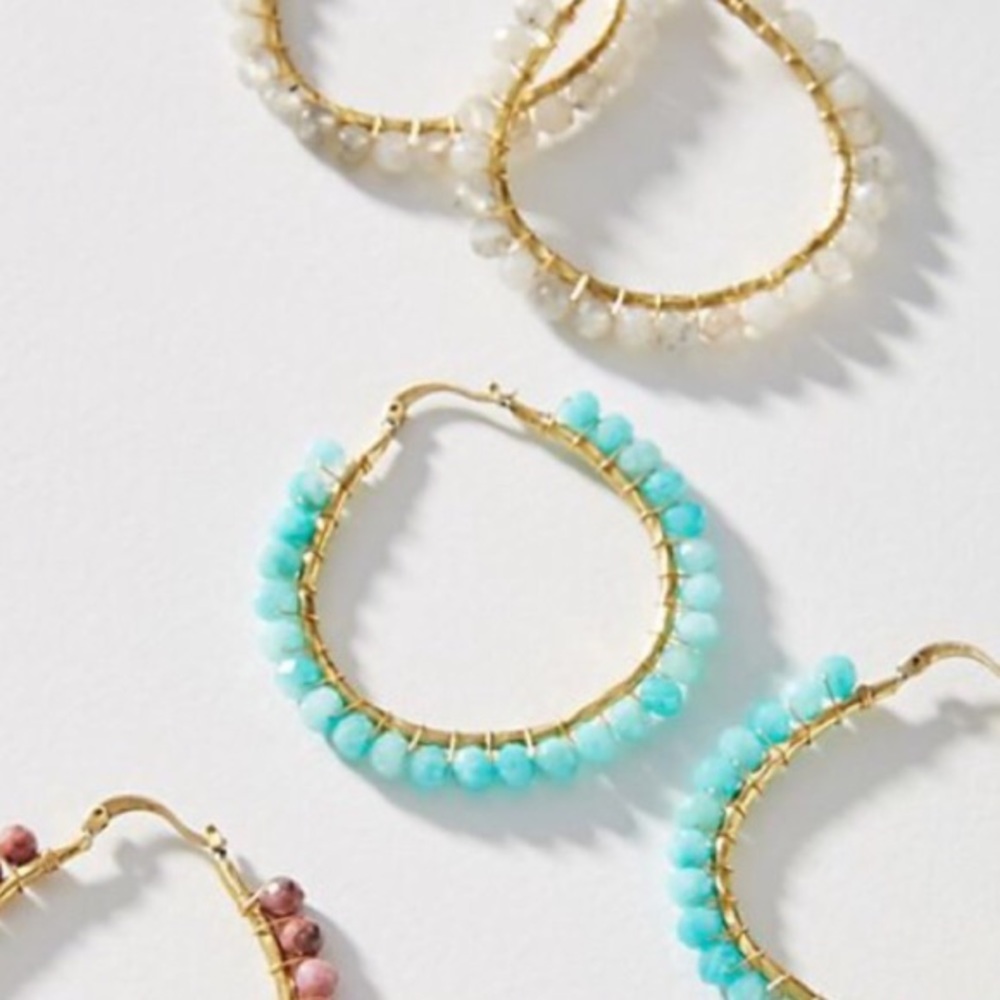 Anthropologie Gold and Turquoise Beaded Earrings